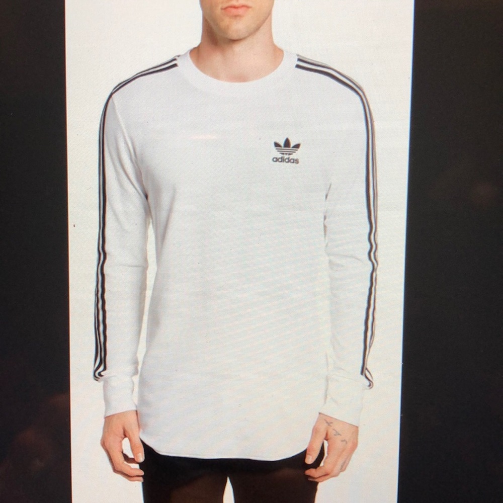 adidas White Long-Sleeve Tee with Black Three-Stripe and Trefoil